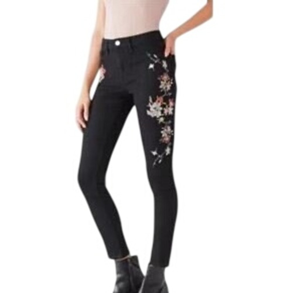 Sandpiper Cropped Floral Embroidered High Rise Skinny Jeans Size 8